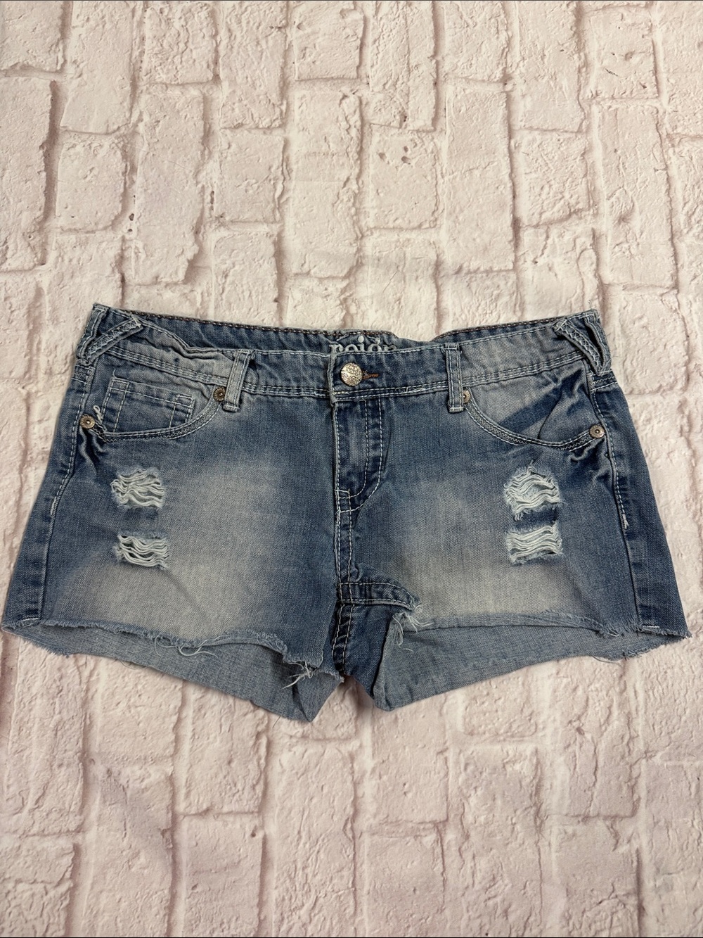 Reign Light Blue Distressed Denim Shorts